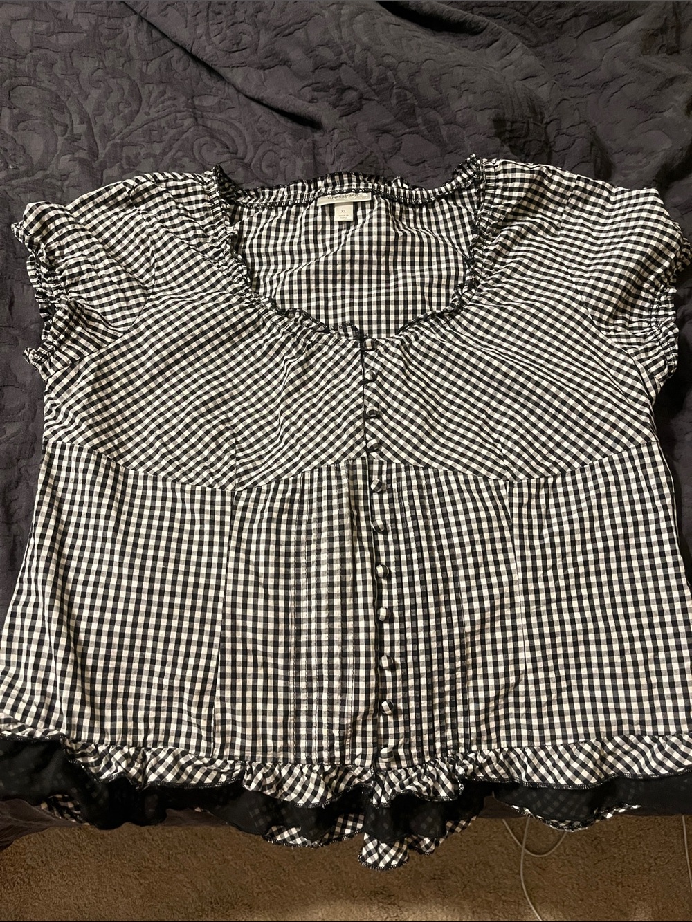 dressbarn Black and White Gingham Elastic-Waist Blouse